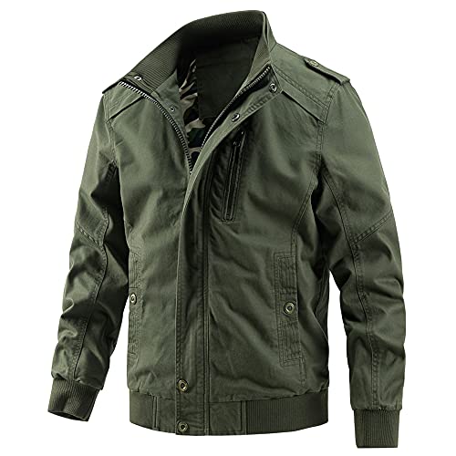 Men's Casual Washed Cotton Military Jacket Stand Collar Cargo Coat with Shoulder Straps2