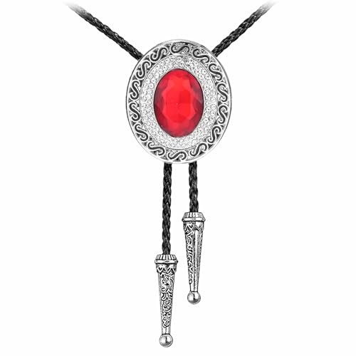Image of GelConnie Bolo Tie for Men Women Western Cowboy Turquoise Leather Necktie | Natural Stone Bolo Tie Necklace for Women Rodeo Cowboy Leather Necktie Native American Western Cowgirl Ties Adjustable Cord
