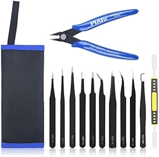 Ainiv Precision Tweezers Set, 11PCS Anti-Static ESD Tweezers Set with 1PCS Micro Wire Cutter for Modeling, Electronic Repair, Handicraft, Laboratory, Jewelry Manufacturing, Hobby etc