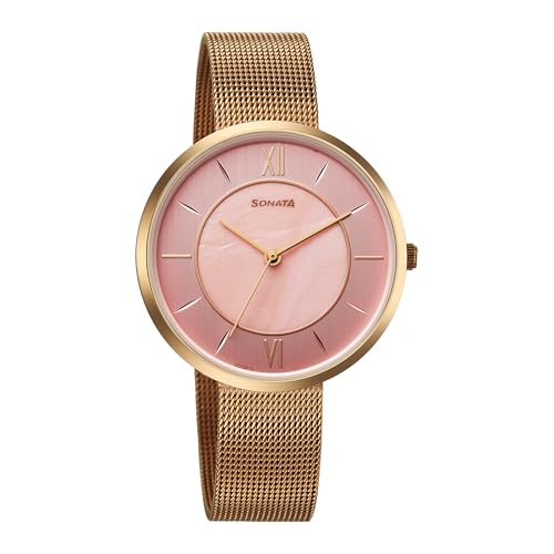 Image of Sonata Modern Edit 3 Quartz Pink Round Dial Women's Watch | Stainless Steel Strap Material | Watches for Women Analog - 8193WM01