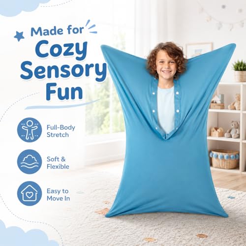 Image of Body Sock Sensory Sock for Kids 3-5 Years, Small | 40 H x 27 W in, Fits Height 33x42 in, Stretchy Full Compression Sack Body Wrap for Calm Relax Sensory Seeking Autism, Blue