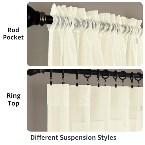 Image of MYSTIC-HOME Sheer Curtains Beige 84 Inches Long, Window Treatments Rod Pocket Drapes for Living Room, Bedroom, Semi Crinkle Voile Extra Wide Curtains for Yard, Villa, Parlor, 108 inchx 84 inch, 2Pc