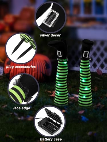 Wlflash Halloween Witches Legs Decor Leg Yard Stakes Stake Wreaths Feet Door Crashing Garden Party Porch Wicked Hanging House Foot Outdoor Decorations (Green1) - image 3
