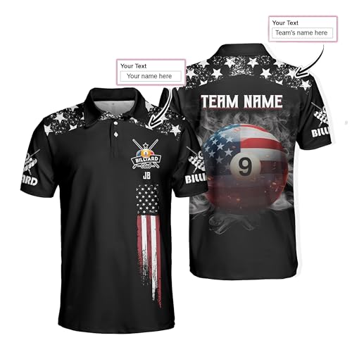 SHAANT Personalized Billiards Polo Shirt for Men, 9 Ball Pool Shirts, Custom Billiard Jerseys, Billiards Team Shirts2