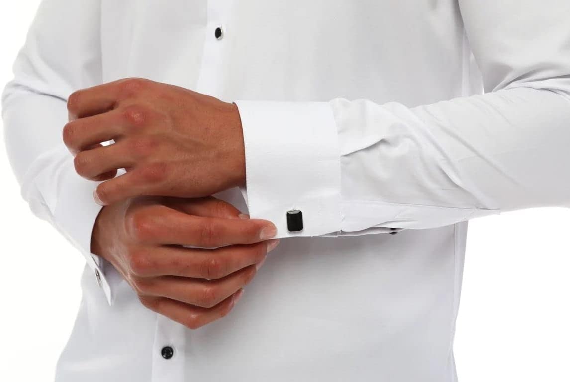 Mens Wing Collar Shirt Tuxedo White Double Cuff Dinner Classic
