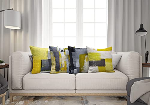 Taysta Set Of 4 Decorative Throw Pillow Covers Cases Grey And Yellow Abstract Art Painting Modern Home Square Decor Pillow Case Cover Cushion Sofa Size 18X18 Inches Pillowcases #TOP1