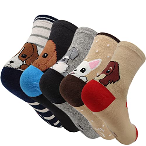 ZYUPHY 5 Paare Damen Bunte Socken Lustige Socken mit Motiv Karikatur Tier Witzige Niedlich Hund Katzen Socken Coole Socken Baumwolle Weich Bequem EU 37 - 43 für Frauen Mädchen