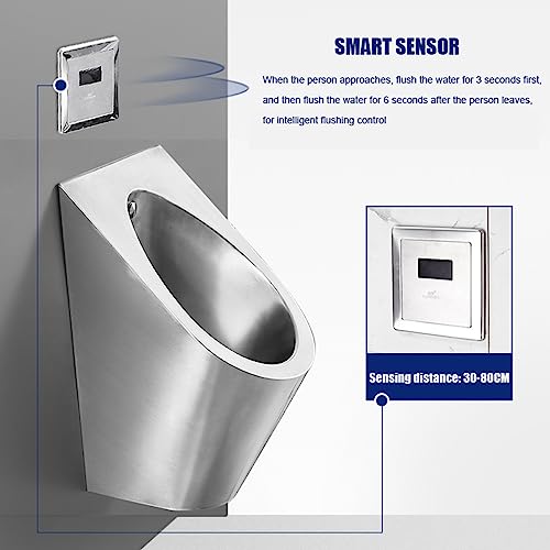 CCKUHN Induktions-Urinale zur Wandmontage für Männer, kommerzielles Spülurinal aus Edelstahl 304, Badezimmer-Toilettenurinal für Familien, Hotels, Schulen, öffentliche Toiletten, Silber, – Bild 5