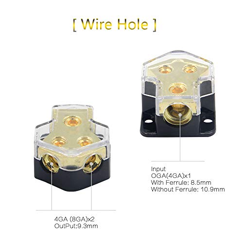 Rkurck 2 Way Power Distribution Block, 0/2/4 Awg Gauge In, 4/8/10 Gauge Out, Car Audio Stereo Amp Distribution Connecting Block For Audio Splitter (2Way) #TOP3