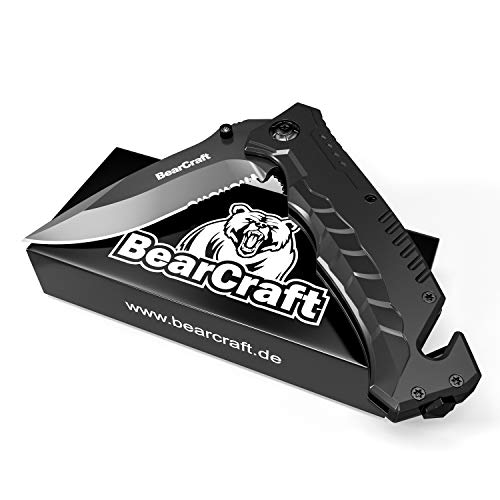 BearCraft Black Folding Knife | Sharp, Outdoor, Survival, Pocket Knife with Serrated Edge | Small, One-Hand Knife with Stainless Steel Blade and Aluminium Housing | Can be used for Work, Hiking, Camping - Image 8