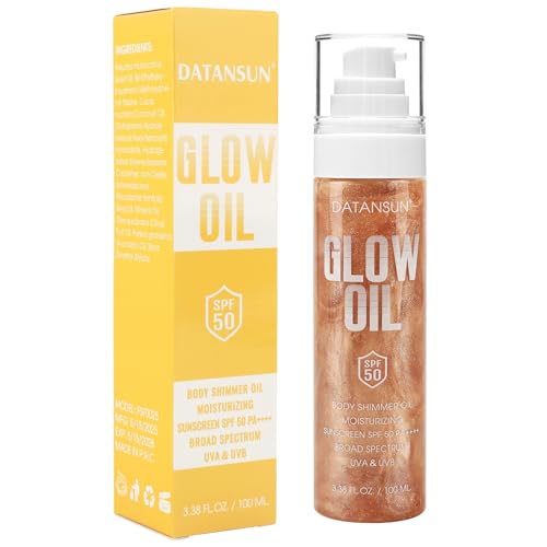 Sunscreen Body Glow Oil【SPF 50】【Lightweight】【Natural Ingredient】Broad Spectrum Shimmer Sunscreen For Face and Body, ROSE