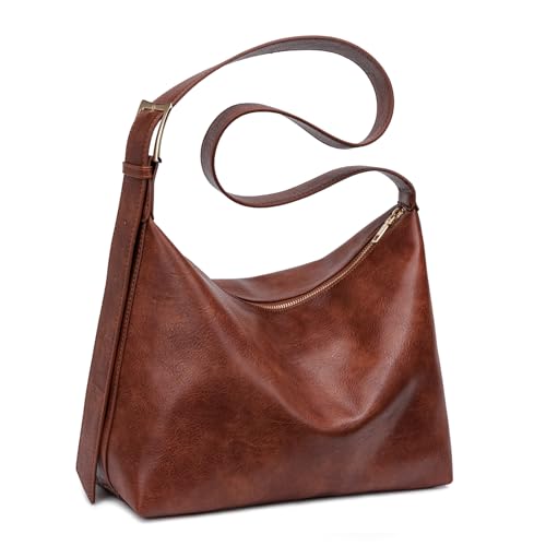 Kadynow Hobo Bag for Women Vegan Leather Tote Bag for Women Slouchy Shoulder Handbag Purse Crossbody with Adjustable Strap Deep Brown