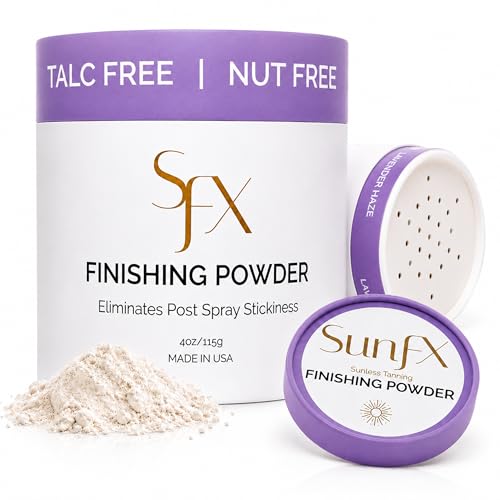 SunFX Setting Powder - Post Spray Tan Finishing Veil Sunless Tanning Dusting Powder Translucent Shimmer Talcless Body Glow For Self Tanner Spray Tan Powder - Lavender Haze 4 Ounce (Pack of 1)