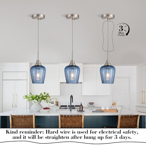Image of Viinew Mini Glass Pendant Light,3-Pack Tulip Blue Glass Hanging Light