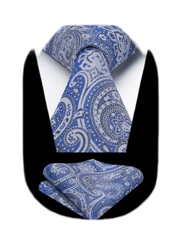 Image of HISDERN Extra Long Ties for Men Classic Floral Tie and Pocket Square Elegant Silk Necktie Handkerchief Set Wedding Party