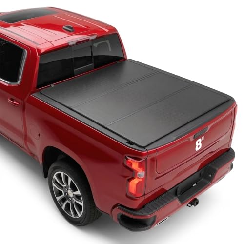 Image of Hard Tri-Fold Tonneau Cover Fits Chevy Silverado GMC Sierra 2500HD 3500HD 2010-2026 8 FT Bed, Also Fits 1500 Regular Cab 8 FT Bed, Waterproof with Anti-Theft Lock for Camping & Work Trucks