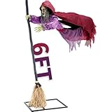 Halloween Animatronics Flying Witch Decorations, 6ft Animated Floating Witch with Sound Activated, Creepy Talking Sound, Mouth Move, Light Up Eyes, Haunted Decor Horror Prop for Outdoor, Yard Lawn