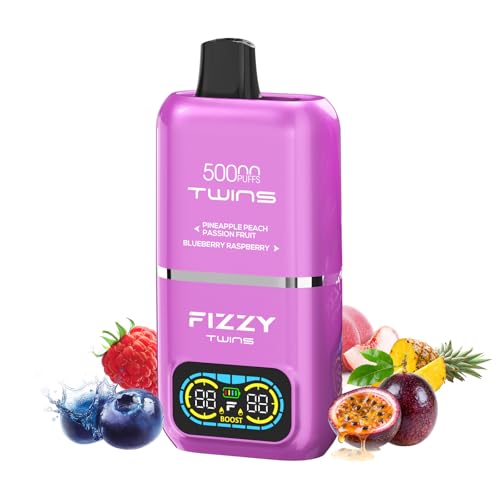 �y�V����2in1�zFizzy Twins 50000�� �g���̂ēd�q�^�o�R �f���A���t���[�o�[ 50ml �X�}�[�gOLED��� 850mAh ���b�V���R�C�� �G�R/�^�[�{���[�h�ؑ� �^�C�vC�[�d �x�C�v�m���j�R�`�� (PINEAPPLE PEACH PAS