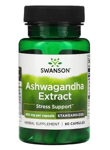 Swanson Extracto de Ashwagandha 450mg - Suplemento Natural para Reducir Estrés y Mejorar Energía - 60 Cápsulas