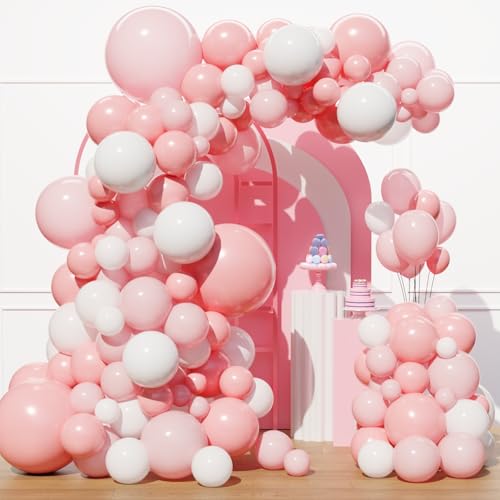 Pink Balloons Garland Arch Kit 129Pcs Pink and White Balloons Light Pink Balloon with 4 Sizes for Baby Shower Wedding Bridal Party Decorations