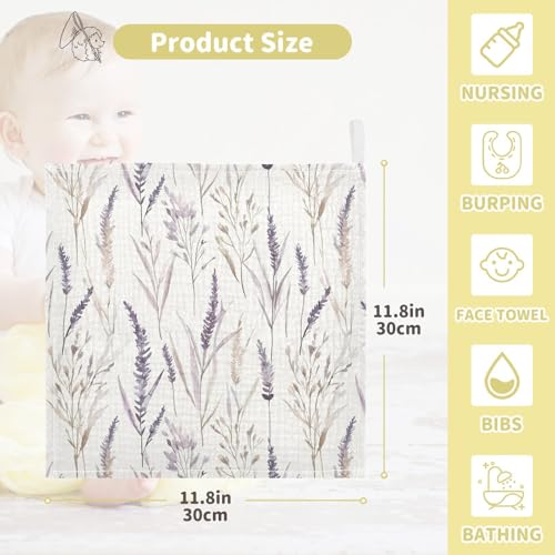 Image of vvfelixl Baby Muslin Washcloths Purple Lavender Baby Burp Cloths Cotton Babys Face Towel for Infants Soft 11.8 X 11.8 in, 3 Pack
