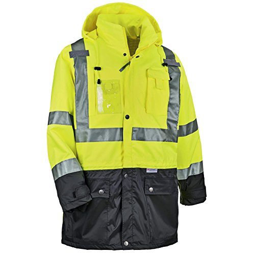 Ergodyne GloWear 8386 High Visibility Reflective Outer Rain Shell Jacket, 4X-Large, Lime
