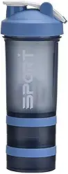 Coqueteleira para Academia com Misturador, 650 ml, Compartimentos para Suplementos, Antivazamento (Azul)