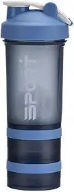 Coqueteleira para Academia com Misturador, 650 ml, Compartimentos para Suplementos, Antivazamento (Azul)