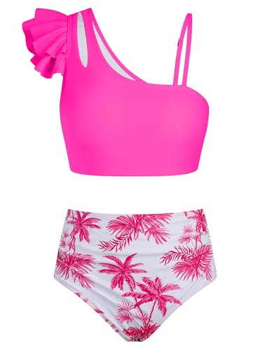 Seanrui Girls Swimsuits Size 14-16 Bikinis for Teens Girls Two Piece Bathing Suit Swimwear with Swim Short Rose Red