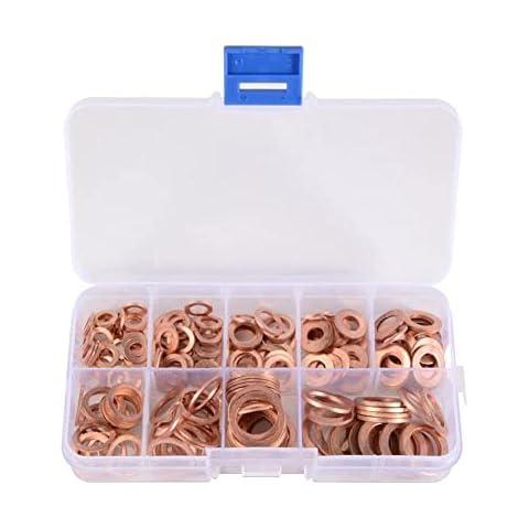 Treki 200 Piezas Arandelas de Cobre Sellos de Anillo Plano Cover
