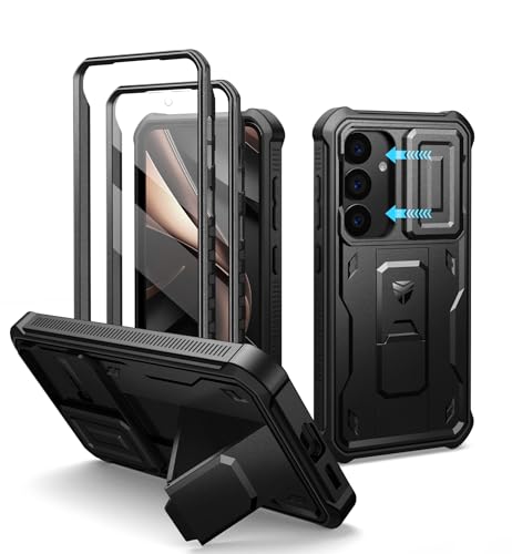 Image of Dexnor for Samsung Galaxy S25 Case with Built-in Slide Camera Cover & Screen Protector & Kickstand, Heavy-Duty Shockproof Rugged Case Full-Body Bumper Protective Cover for Galaxy S25 (2025),Black | Built-in Slide Camera Cover