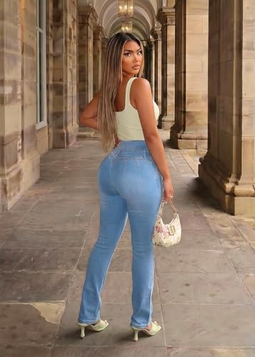 Image of Moda Xpress Women's Butt Lifting High Waisted Bootcut Jeans - Stretchy, Comfortable Flare Jeans in Junior Size Vintage Style