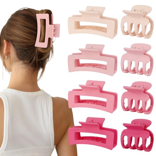SMKSL Medium Hair Clips for Women 8 Pcs Small Claw for Thin and Thick Hair 2 Styles Clips for Hair Combination Rectangle Jaw Clips Hair Accessories for Women and Girls (Pink)