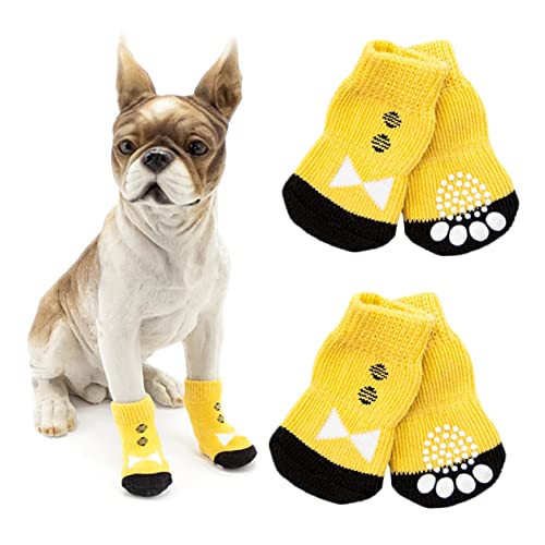 VICASKY 4pcs Dog Socks for Small Dogs -Slip Cotton Socks for Puppies Comfortable Pet Footwear Shoes for Cold Weather Pet