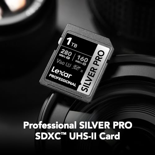 Lexar Cartão de memória profissional Silver PRO SDXC UHS-II de 1 TB, C10, U3, V60, Full-HD e vídeo 4