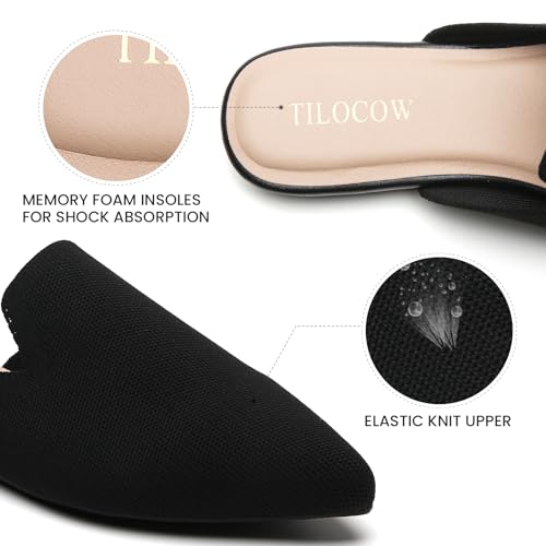 Image of Tilocow Knit Mules Office Slip on Loafers Business Casual Flats for Women