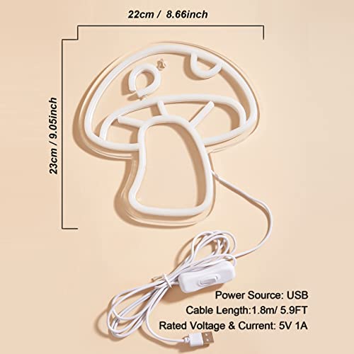Image of LED Neon Mushroom Cute Neon Sign, USB Powered Neon Signs Night Light, 3D Wall Art & Game room Bedroom Living Room party Decor lamp for Children Kids Girls Boys