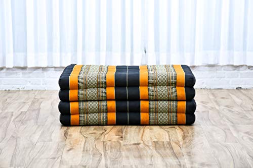 Image of Leewadee Trifold Mattress Standard - Comfortable Thai Massage Pad, Foldable Floor Mattress Filled with Kapok, Perfect to Use as a Sleeping Mat 79 x 28 inches, Black Orange
