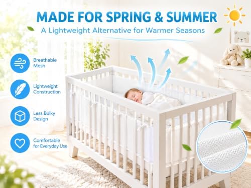 Breathable Mesh Crib Liner for Full-Size Cribs, 3D Air Mesh Side Liner for Baby Nursery, Lightweight Polyester, Spring & Summer Crib Accessory-White Star — 사진 2