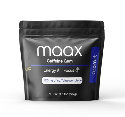 Image of Maax Caffeine Energy Gum | 125mg of caffeine per piece | Coolmint | 125 total pieces per bag