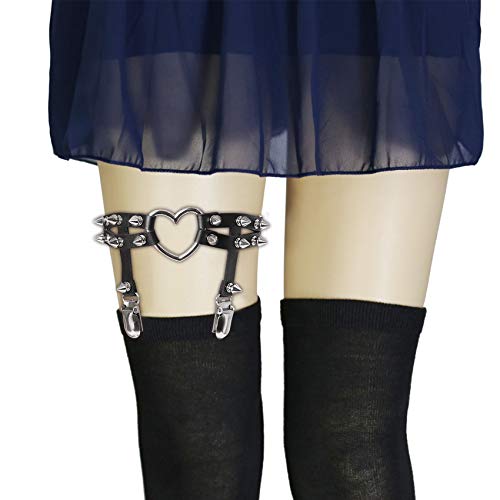2PCs Adjustable Heart Leg Garter with Anti-Slip Clips, Elastic Studded Thigh Garter for Halloween Parties Cosplay2