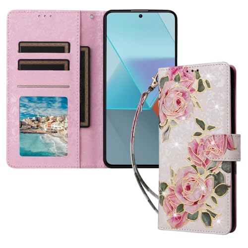 Étui en cuir Redmi Note 13 5G rose sauvage housse à rabat
