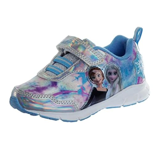 Disney Frozen Shoes for Girls - Princess Anna and Elsa Shoes - Toddler Light up Sneakers Character Lightweight Tennis Breathable Athletic LED Running Shoes - White Blue (Size 12 Little Kid)