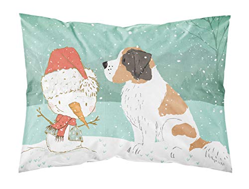 Caroline's Treasures CK2050PILLOWCASE Saint Bernard Snowman Christmas Fabric Standard Pillowcase Lightweight Super Soft Easy Care Decorative Artwork Pillowcase, Standard