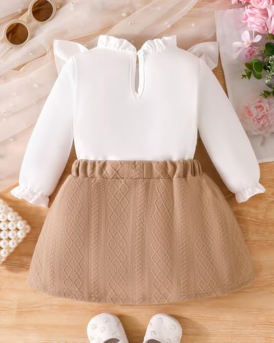 Baby Girl Clothes Sets: 2 Piece Ruffle Sleeve Bowkont Shirts Mini Skirt Fall Winter Outfits for Toddler 9-48 Months3