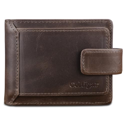 Carteira Masculina De Couro Legítimo RG CNH Cédulas Moedas Antifurto Bloqueio RFID (Marrom Café - Couro CBFT)