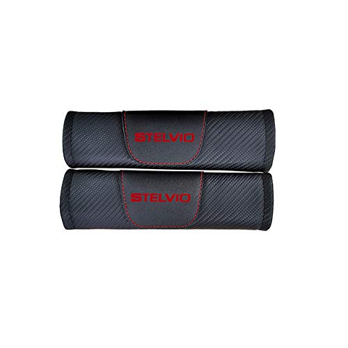 \t Fundas De Almohadillas para Cinturones De Seguridad para Coche para Alfa Romeo Stelvio, CojíN De CinturóN De Seguridad De Fibra De Carbono para NiñOs Adultos, con Logotipo, 23×7cm