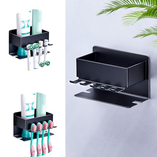 WAYASI Electric Toothbrush Head Holder Electric Toothbrush Holder Adhesive Toothbrush Holder Wall Mounted Non Screw Tooth Brush Head Holder Toothpaste Holders for Bathroom (Black Small)