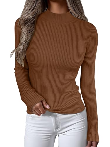 ANRABESS Women's Long Sleeve Mock Neck Lightweight Sweater Rib Knit Slim Fit 2025 Fall Winter Casual Basic Pullover Tops