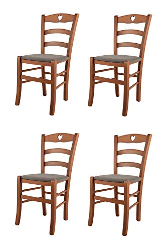 t m c s Tommychairs - Set 4 Chaises Cuore pour Cuisine, Bar et Salle à Manger, Robuste Structure en Bois de hêtre peindré en Cerisier et Assise rembourrée...